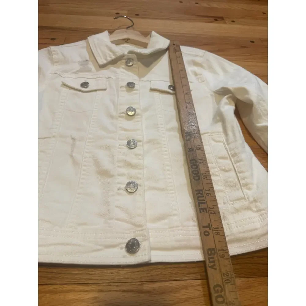 Justice Girls Denim Jacket White 14/16 Distressed Front Buttons Pockets